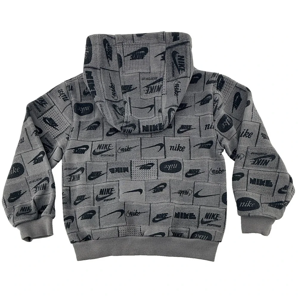 Nike‎ Toddler Hoodie XS 3-4 Years Gray All Over Logo Pullover Sweatshirt